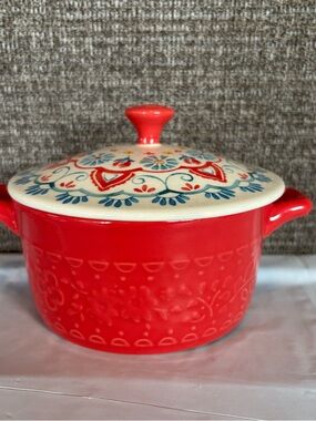 The Pioneer Woman Mini Casserole Dish Red Floral Stoneware 14.4 Oz Farmhouse